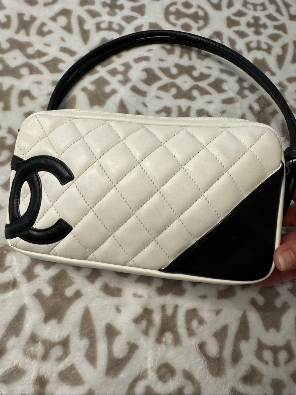 CHANEL Cambon White Quilted Small Pochette with Black Trim and CC Logo - Picture 2 of 13